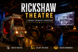 Rickshaw theatre interactive gaming experience in a city environment